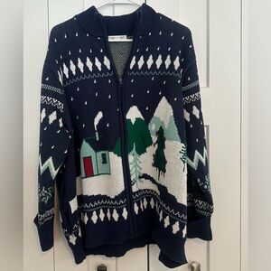 Coldwater Creek Navy and Green Christmas Sweater 1X